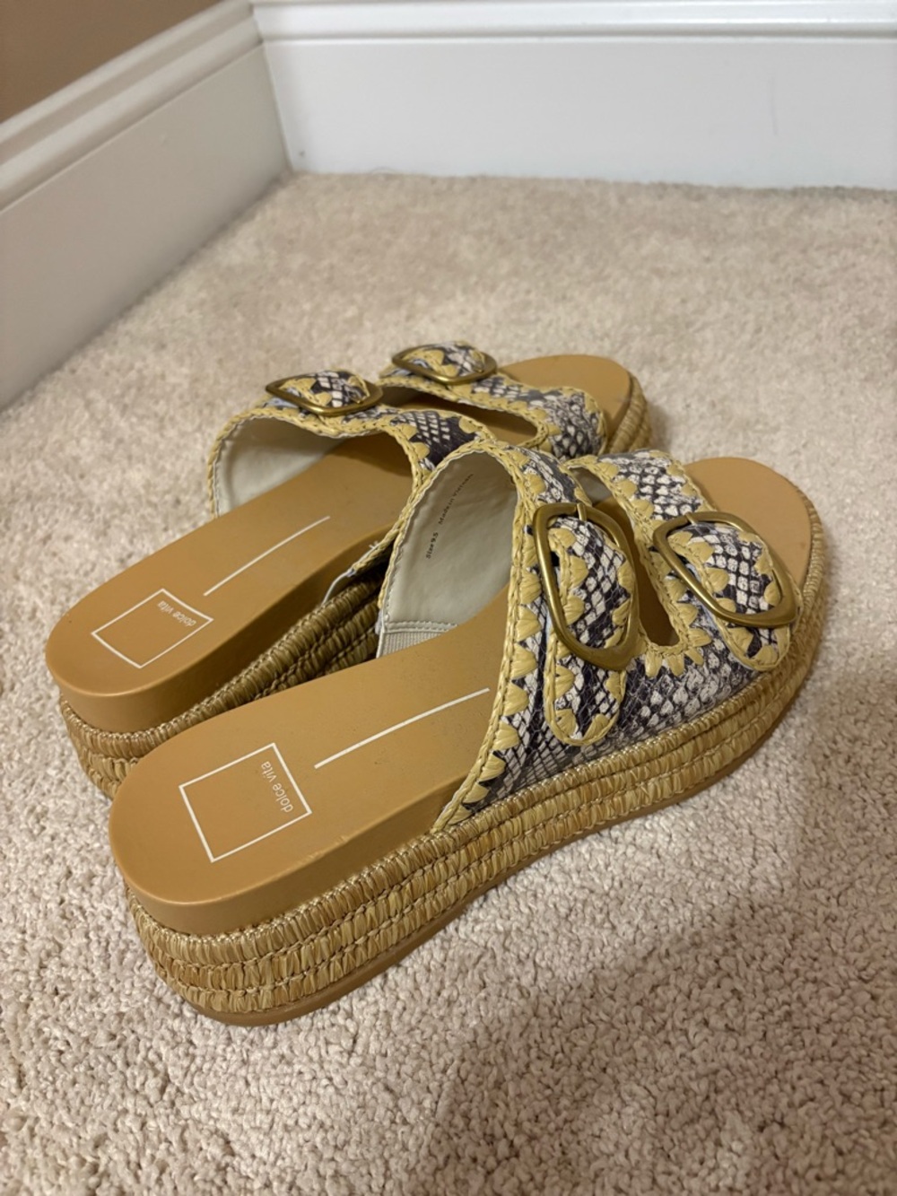 Dolce Vita Tan Snake-Print Raffia Platform Slide Sandals Size 9.5 - Picture 6 of 7